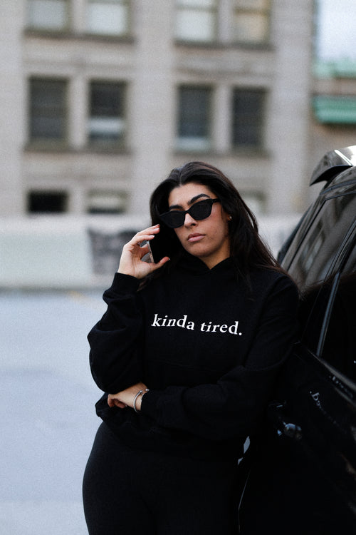 "kinda tired." Cropped Hoodie